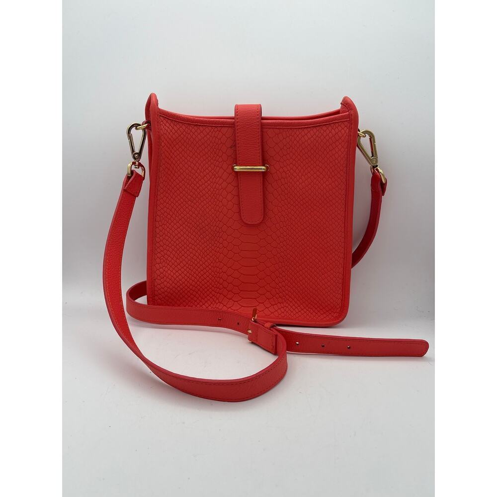 Women’s Gigi New York Coral Leather Crossbody Purse w/ Snakeskin Pattern